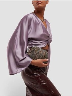 Zara Satin Twist-Front Flutter Sleeve Top